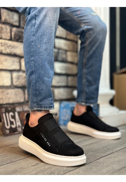 Ayakkabium Yüksek Taban Çift Bantlı Süet Kömür Beyaz Casual Sneaker Tarz Erkek Ayakkabı MHN-AY3630