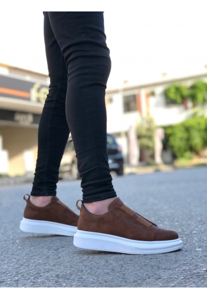 Ayakkabium Yüksek Taban Çift Bantlı Taba Beyaz Casual Sneaker Spor Tarz Erkek Ayakkabı MHN-AY3630