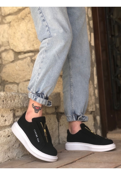 Ayakkabium Yüksek Taban Fermuarlı Siyah Beyaz Casual Sneaker Spor Tarz Erkek Ayakkabı MHN-AY3643