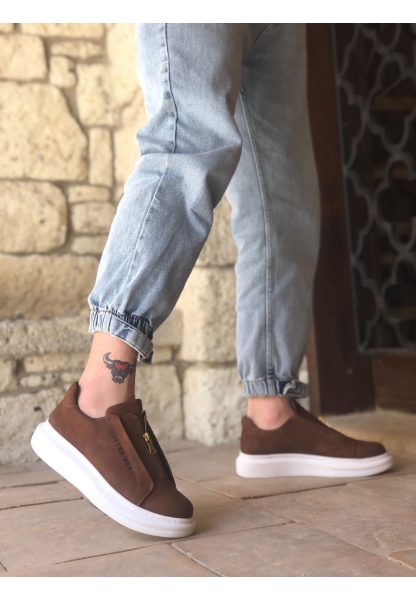 Ayakkabium Yüksek Taban Fermuarlı Taba Beyaz Casual Sneaker Spor Tarz Erkek Ayakkabı MHN-AY3643