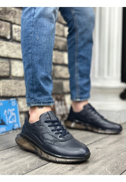 Ayakkabium Bağcıklı Hakiki Deri Lacivert Balon Yüksek Taban Günlük Sneakers Casual Tarz Erkek Ayakkabı MHN-AY4768