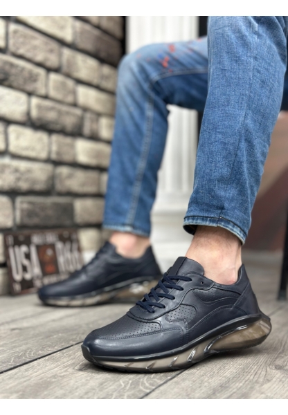 Ayakkabium Bağcıklı Hakiki Deri Lacivert Balon Yüksek Taban Günlük Sneakers Casual Tarz Erkek Ayakkabı MHN-AY4768