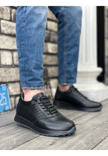 Ayakkabium Gizli Bağcıklı Hakiki Deri Siyah Günlük Sneakers Casual Tarz Erkek Ayakkabı MHN-AY4769